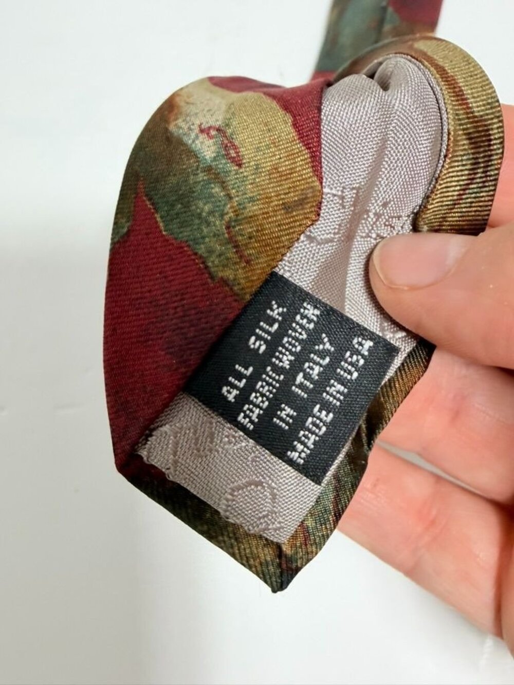 Christian Dior Monsieur Vintage Silk Tie Abstract Floral Leaf Burgundy Gold 4" - Picture 5 of 5